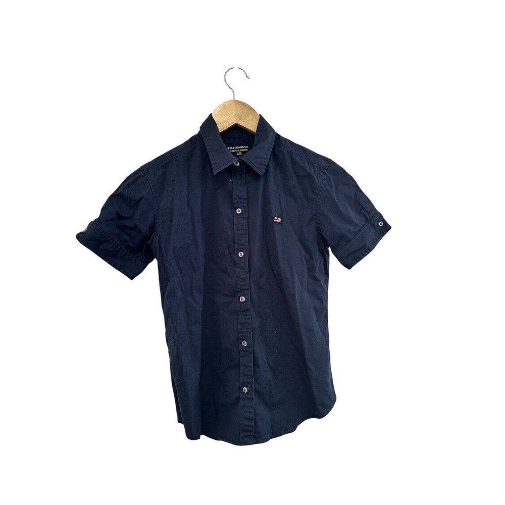 Polo Jeans Co‎ Ralph Lauren Y2K Navy Fitted Short Sleeve Button Up Shirt Small